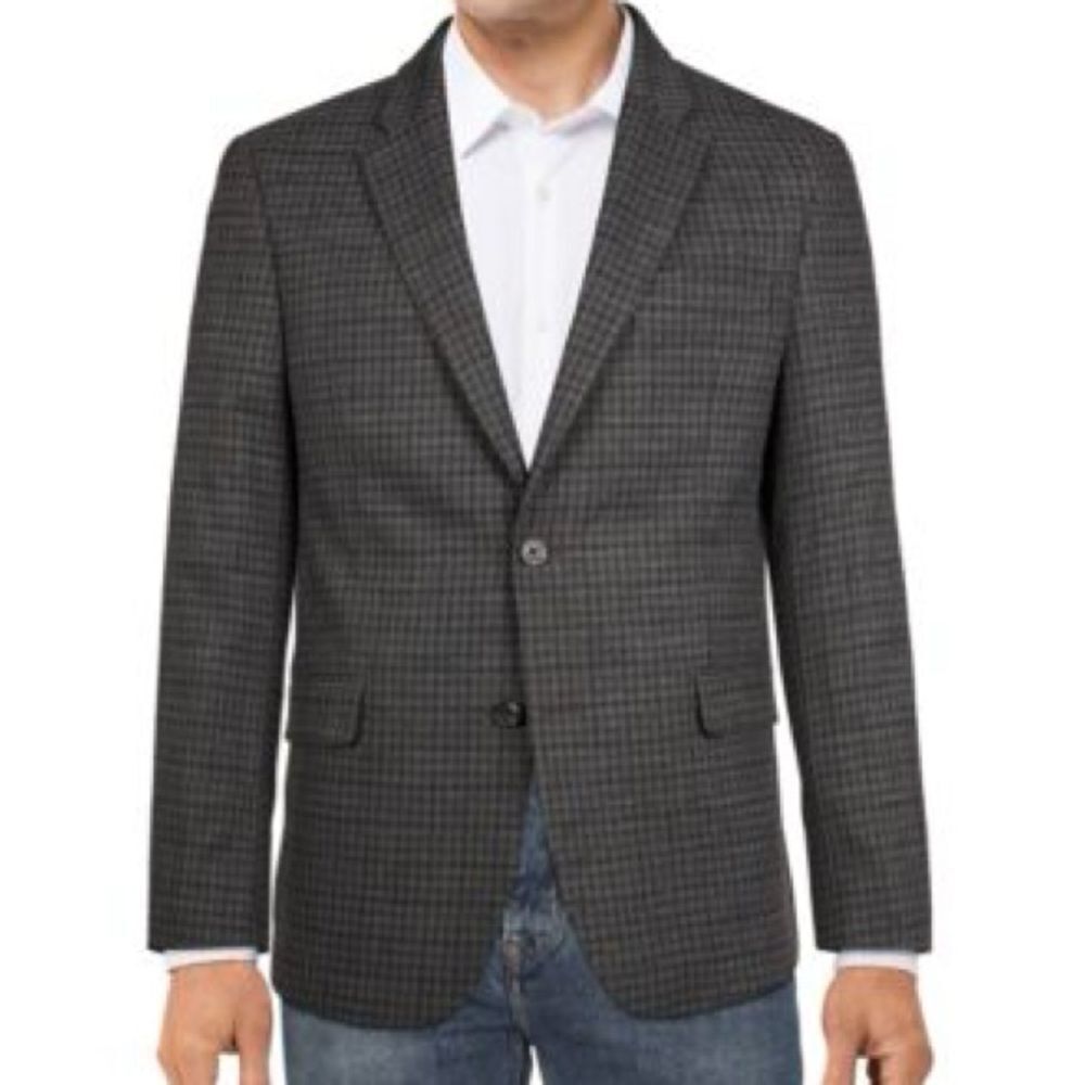 Tommy Hilfiger Mens Modern-Fit Wool Blend Plaid Sport Coat 48R‎ Brown/Blue  C36